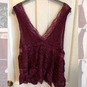 Free People Burgundy Lace Top
